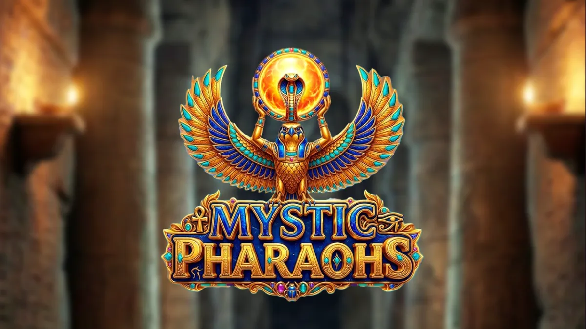 Mystic Pharaohs slot game reels featuring Egyptian symbols and golden treasures